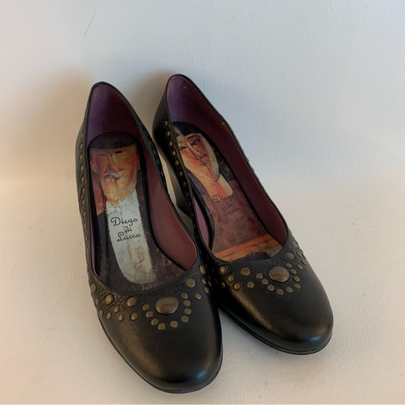 Diego ai Lucca Black Leather Wedges - Picture 3 of 7